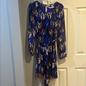 Isaac Mizrahi Blue and Brown Floral Long Sleeve Dress